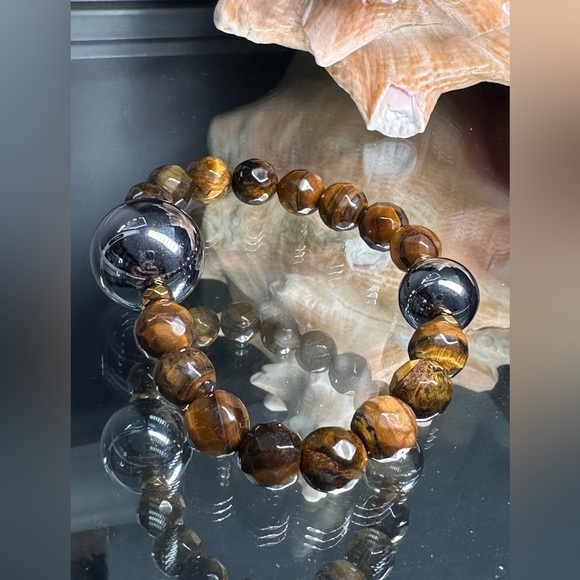 TERAHERTZ + TIGERS NATURAL STONES  BRACELET size 7” - Picture 5 of 11